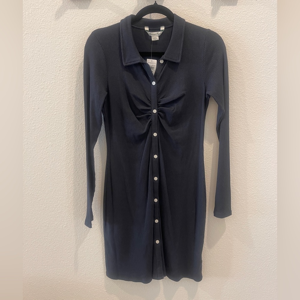 AEO Ruched Knit Button Up Dress - Picture 4 of 7